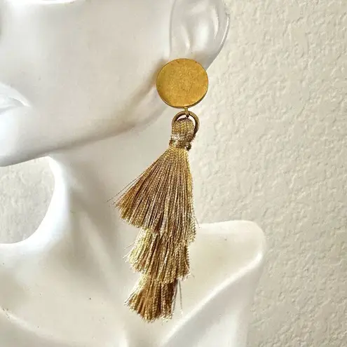 J.Crew gold triple tassel post statement earrings