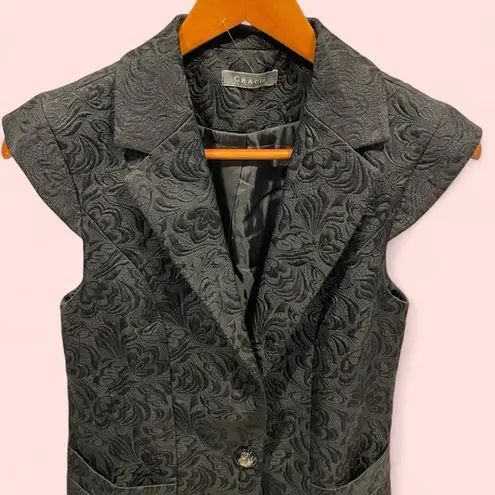 Gracia Beautiful black jacquard tailored cap sleeve vest old money whimsigoth