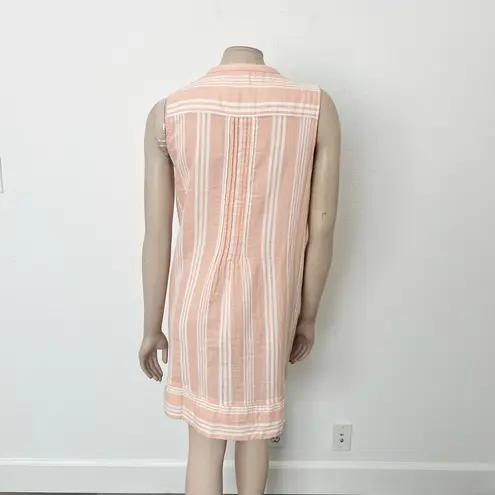 Faherty [] Isha Dress Sepia Neutral Striped Pintuck Mini Shift Dress Pockets XL