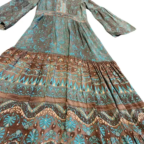 SweetSalt Long Length Bohemian Boho Maxi Dress Fall Colors Bell Sleeves Size 4 Blue