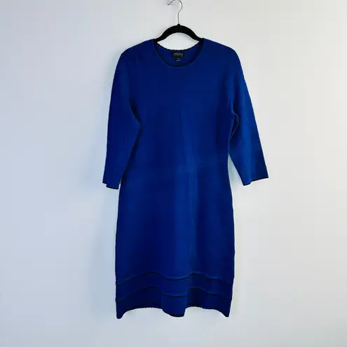 Carlisle Collection Blue Knit Dress 3/4 sleeves Fit & Flare Women's Large Career