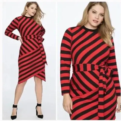 Eloquii  Navy Blue and Red Stripe Asymmetrical Knit Dress Plus Sz 18