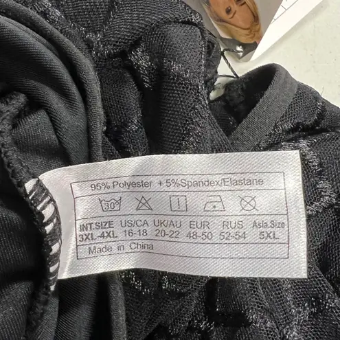 Black Long Sleeve Mock Neck Diamond Net Mesh Sheer Bodysuit Size XL Lingerie