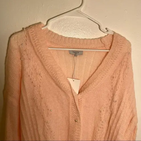 FRNCH Paris V-Neck Pointelle Cardigan Pink Pearl