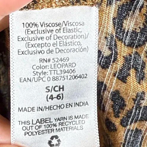 Leopard Peplum Blouse Long Sleeve Boho Chic Flowy Tiered Hem Top Women’s Small Brown