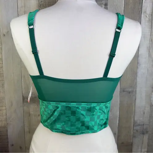 Colsie Size Medium Green Velvet Checkered Crop Top Bralette W/Adjustable…