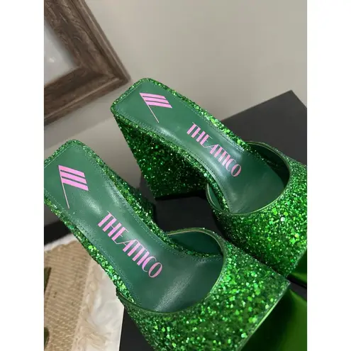 The Attico Devon 115 Mules Apple Green Glitter Womens Size 36 6