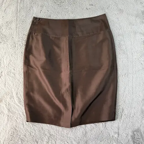 Isaac Mizrahi Pencil Skirt Silk Career Office Brown Skirt Sz 8 Career Minimalist
