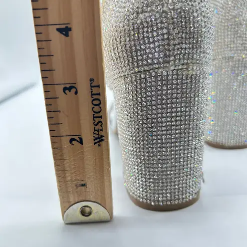 Womens Sandals 8W Wide Silver Rhinestones Open Toe Block Heel C Comfort Brand Size 8