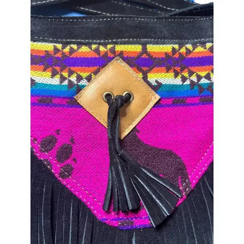 Handmade Black Suede Crossbody Bag in Alaska Fringe BOHO Hippie NWOT