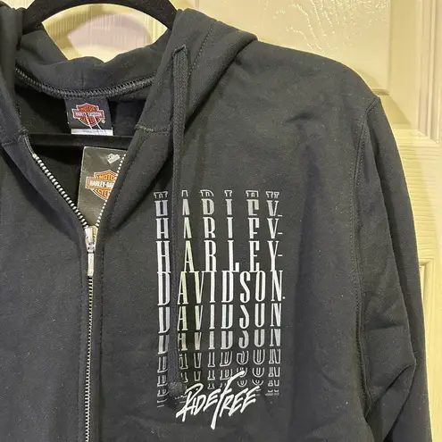 Harley Davidson Full Zip Up Hooded Sweatshirt Size XL Ladies Black Biker Moto