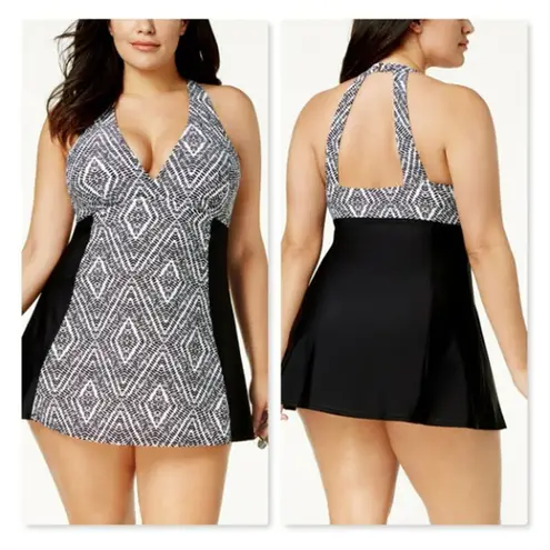 Black Diamond Island Escape  Bay Printed H-Back Swimdress Swim Dress 20W NWOT