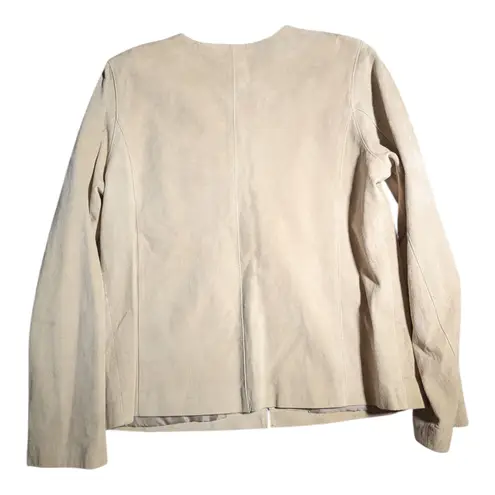 Vtg Y2K Merona Beige Genuine Suede Hook Closure Collarless Minimalist Jacket L Tan Size L