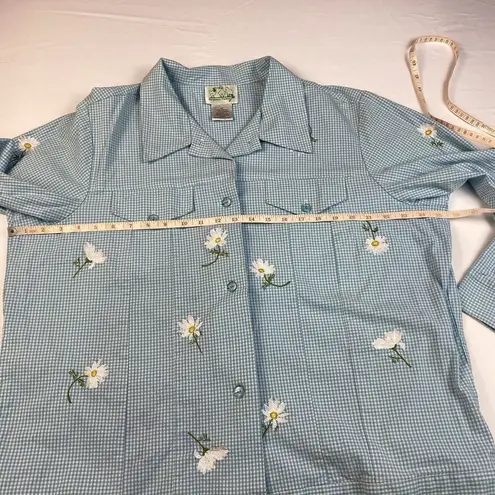 Quacker Factory  Blue Gingham Embroidered Floral Daisies Jacket Women's Size 1X