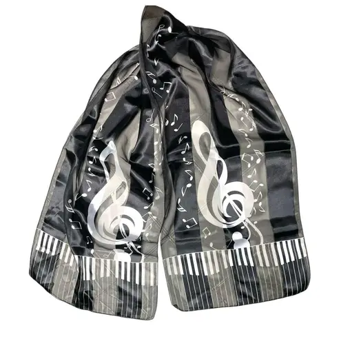 Treble Cleft Black Striped Long Sheer Scarf
