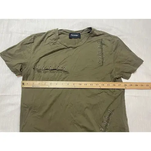 The Kooples Army Green Slashed Safety Pin 100% Cotton Edgy Tee Women’s Size L US