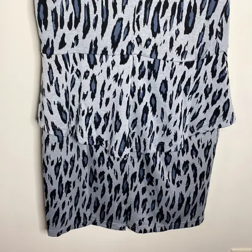 Tyler Boe animal print Ponte peplum sheath dress size L Blue Size L