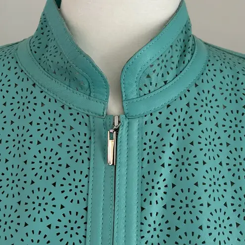 DD Collection Aqua Pierced Leather Jacket sz 10 Blue