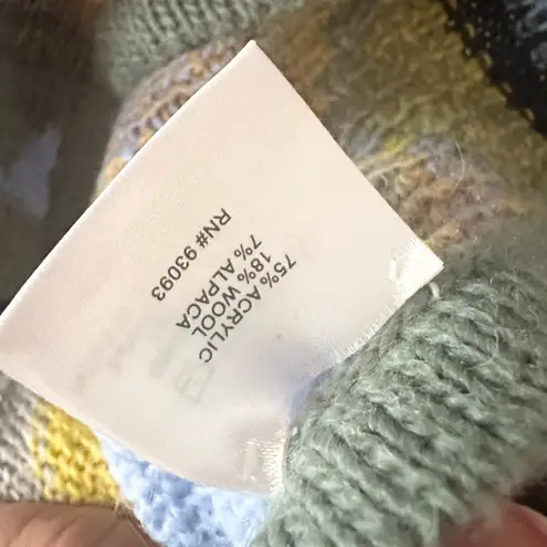 Tyler Boe Turtleneck Wool Alpaca Blend Green Geo Print Capelet Poncho Large - Image 6