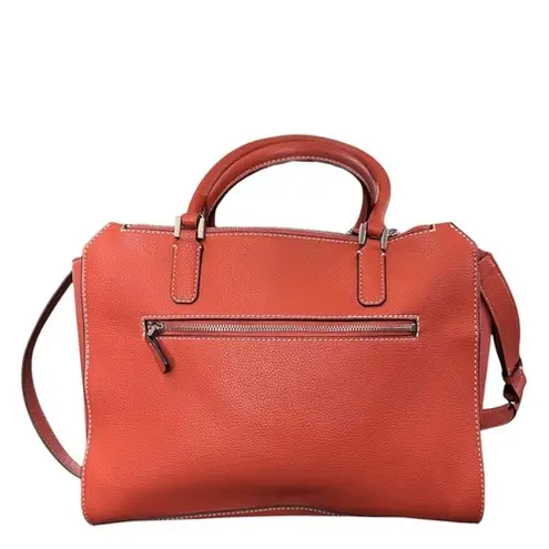 Guess Satchel Handbag Burnt Orange Canvas Leather Trim Top Handle Crossbody Bag