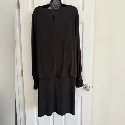 XScape Dress Size 16W Black Beaded Long Sleeve Formal Holiday Party