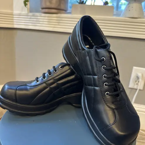 l.e.i. Vintage 90s Black Chunky Platform Lace Up Quilted Shoes Square Toe Y2K Size 10