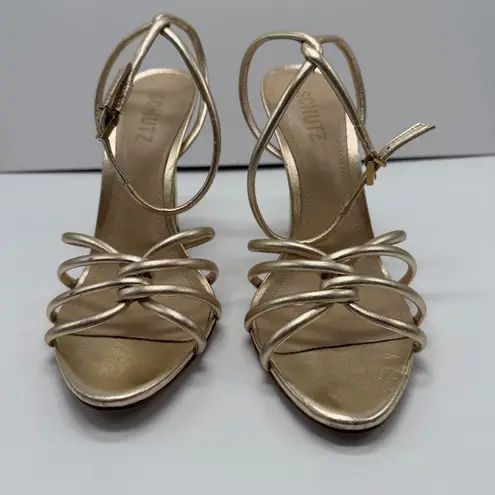 Schutz NWOB Rachel Metallic Gold Strappy Heels Size 8.5B