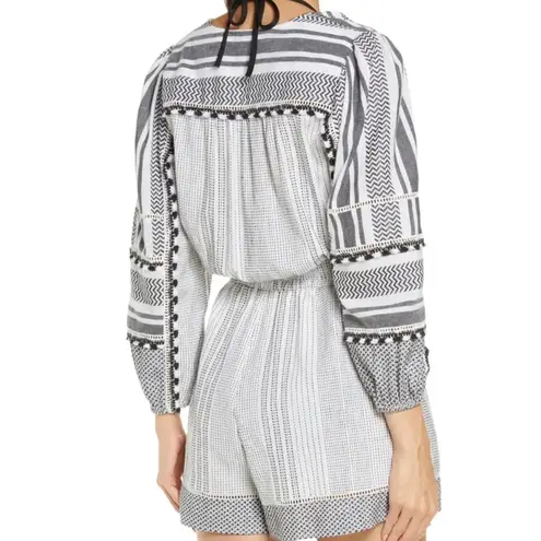Veronica Beard NWT Boho Long Sleeve Cover-Up Bayleise Romper Black White Sz XS