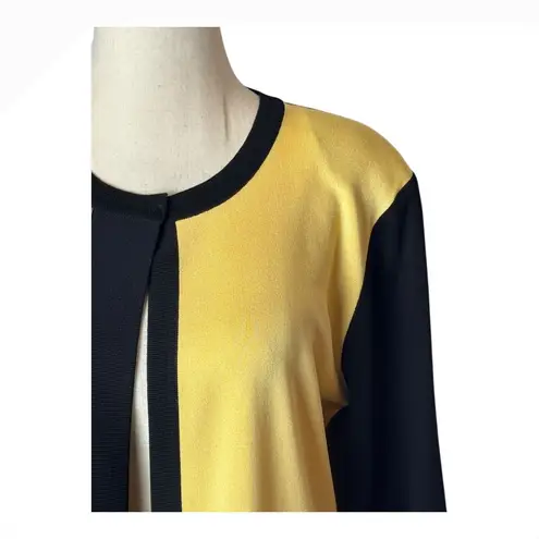 Misook Cardigan Women Small Green Color Block Long Sleeve Open Front Sweater