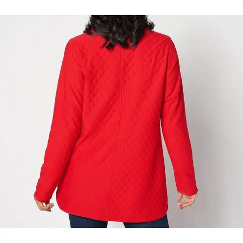 Isaac Mizrahi Live! Quilted Knit Jacquard Long Jacket Rich Red 3X Lightweight