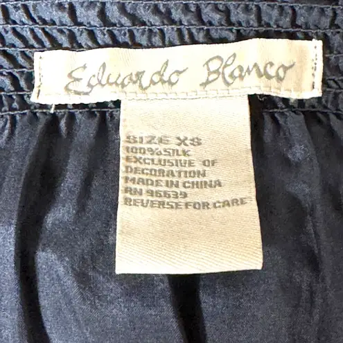 Eduardo Blanco 100% Silk Peasant Top Blue White Floral Embroidery XS