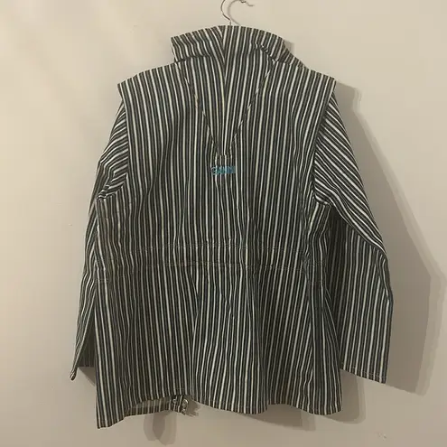 Ganni Blue White Mixed Stripe Pattern Zip Up Denim Jacket Size 38