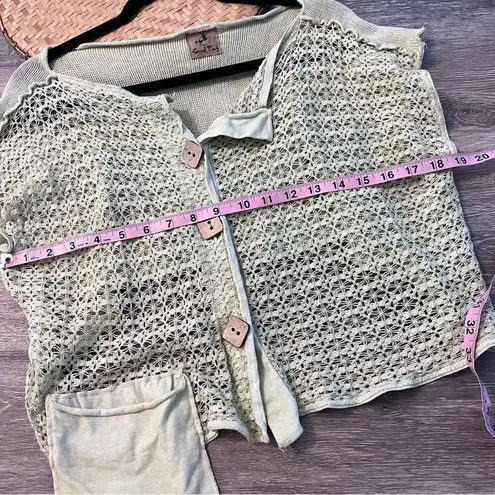 Steel pony lagenlook art to wear green knit cropped cardigan Size M