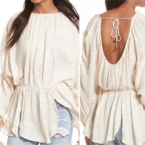 Free People  Little Shine Gold Sequin Ivory Open Arm Back Tunic Top Sz L NWT