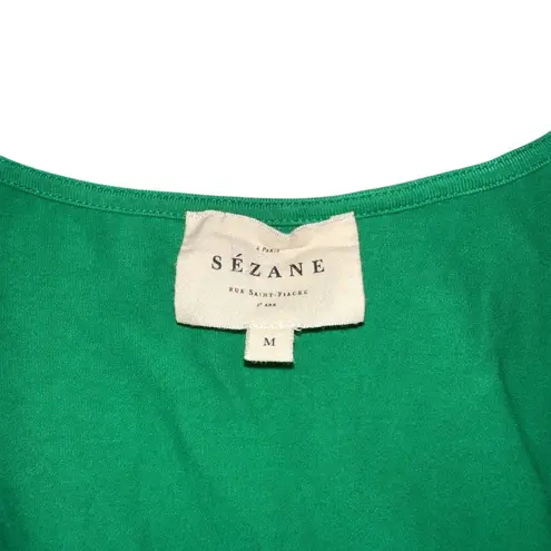 Sézane Horia Organic Cotton Green Short Sleeve Wrap Mini Dress MEDIUM
