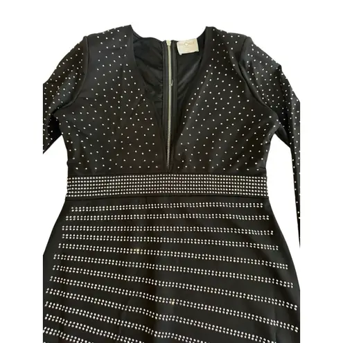 NWT Miss Circle NY Black Rhinestone Bodycon Designer Luxury Club Dress XL