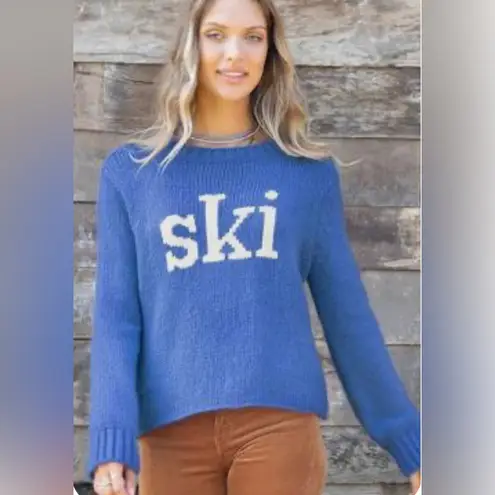 Wooden Ships NEW ski crew in aviator blue Blue and White Crew Neck Sweater s/m