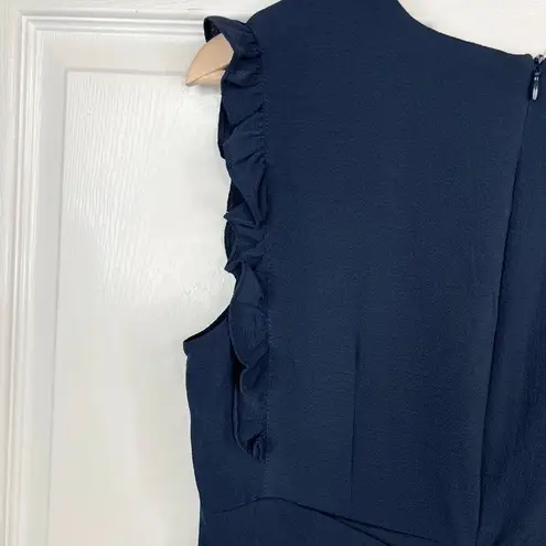 Maggy London Women's Blue V-Neck Hi-Lo Midi Dress Ruffle Detail Size 10