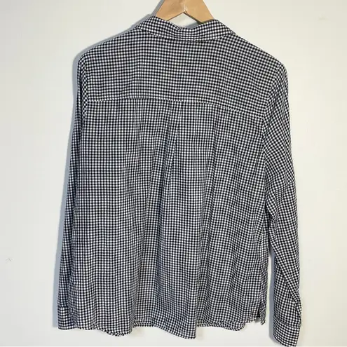 Erika Women's Navy White Gingham Print Long Sleeve ruffle front shirt size large