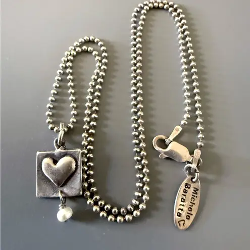 Michele Baratta Designer Framed Heart Sterling Silver Necklace Pendant