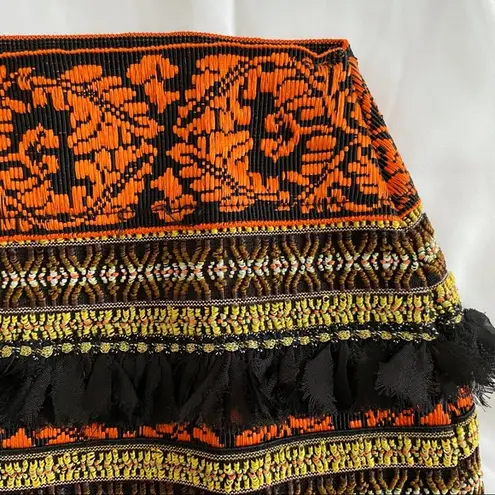 English Rose New Frayed Fringe Embroidered Striped Bandage Mini Skirt