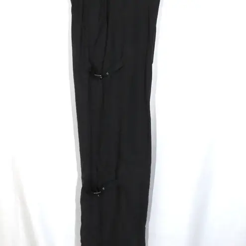 Halara NWT dark gray/black side leg suede feel pant with side buckles. Size M