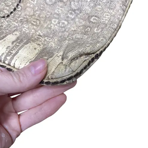 Plinio Visona Snakeskin Print Italian Leather Cream Crossbody Purse Bag