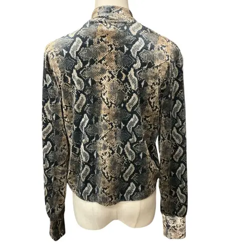 Carmen Marc Valvo Snake Print Long Sleeve Top Size S Mock Neck Cropped