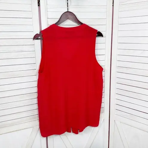 Elementz Rhinestone V Neck Pleated Button Up Tunic Tank Top Red 1X