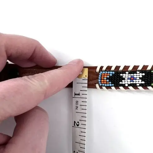 Vintage 70s New Hampshire hand Beaded Western Leather Belt small Brown