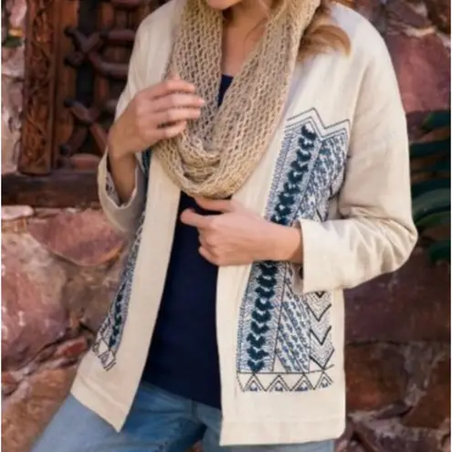 Soft Surroundings NWT S Embroidered Linen Minali Jacket Cardigan Boho Lagenlook - Image 1