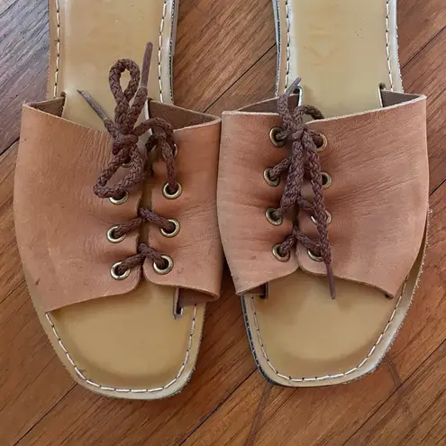 KINO Key West Sandals Chancletica Leather Lace Up Slides