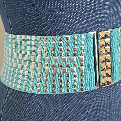 Vintage Silver And Aqua Blue Wide Stretch Studded Belt
