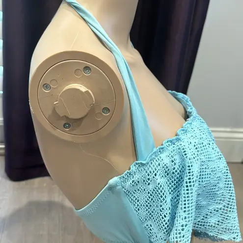 Mossimo Women's Light Blue Crotchet Halter Tie Swim Bikini Top Sz M Size M